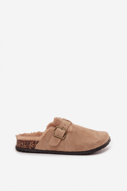 Pantofole Zoccoli Femminile riscaldamento con pelliccia all interno con fibbie beige Sylisse