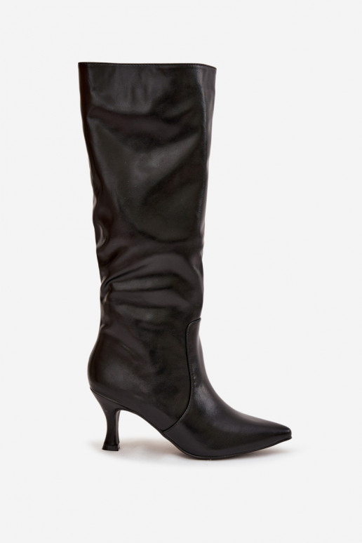 stivali da donna con tacchi sottili in ecopelle colore nero Karella