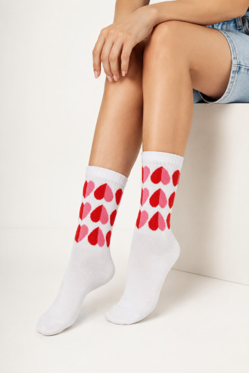 Calze donna con cuori bianche