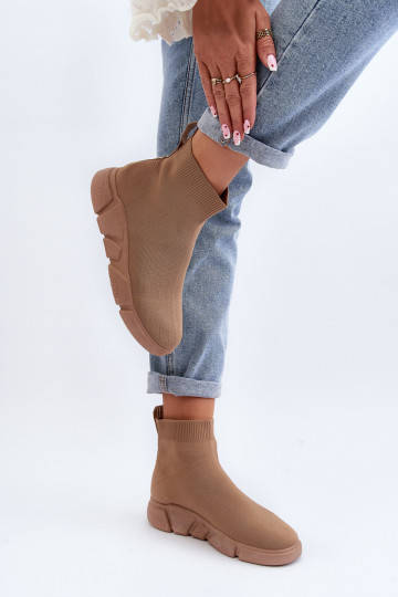 Scarpe sportive da donna con tomaia tipo calza color sabbia Zirila