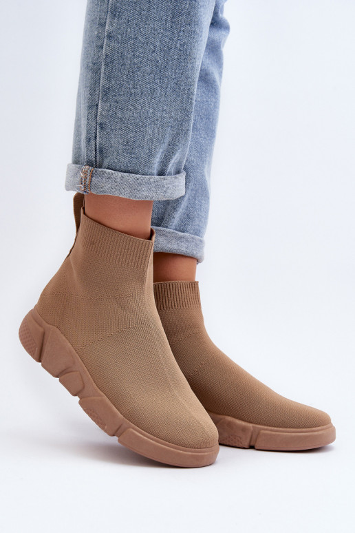Scarpe sportive da donna con tomaia tipo calza color sabbia Zirila