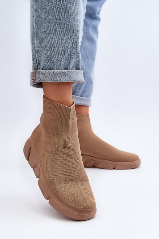 Scarpe sportive da donna con tomaia tipo calza color sabbia Zirila