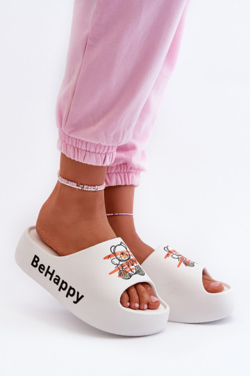 Pantofole da donna su suola spessa con un orsetto in bianco chiaro Serefina