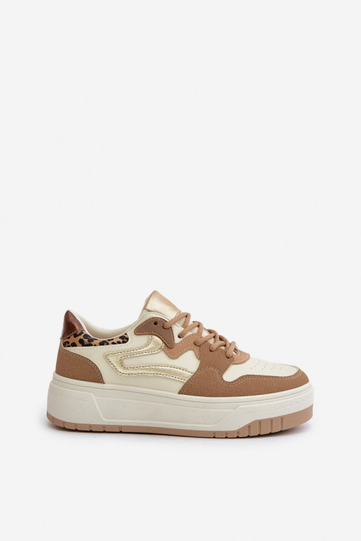 Sneakers da donna in ecopelle con plateau e motivi leopardati color sabbia Henizore