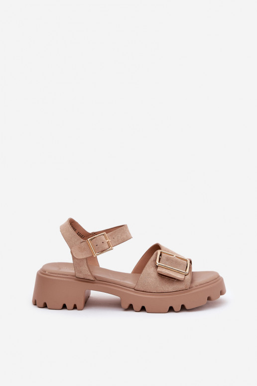 Sandali da donna in ecopelle scamosciata con fibbie color sabbia Gofielle