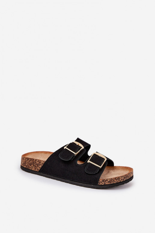 Pantofole da donna con piattaforma dorata e fibbie nere Lisavionea