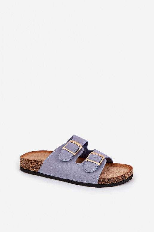 Pantofole da donna con piattaforma dorata e fibbie blu Lisavionea
