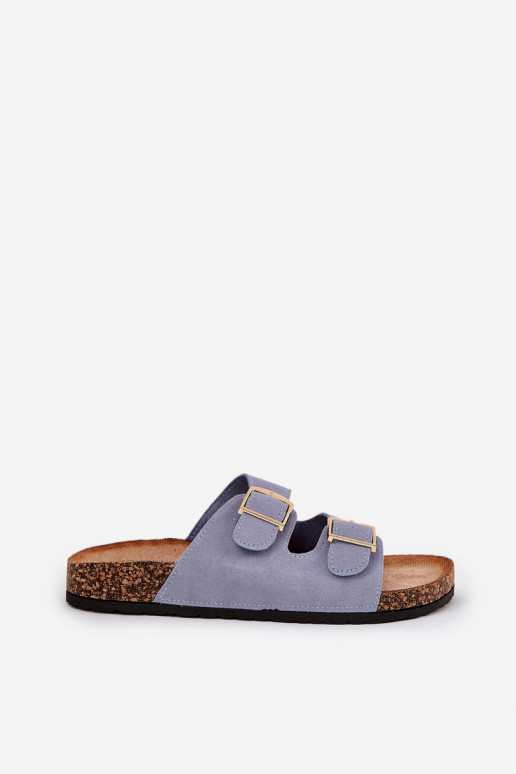 Pantofole da donna con piattaforma dorata e fibbie blu Lisavionea