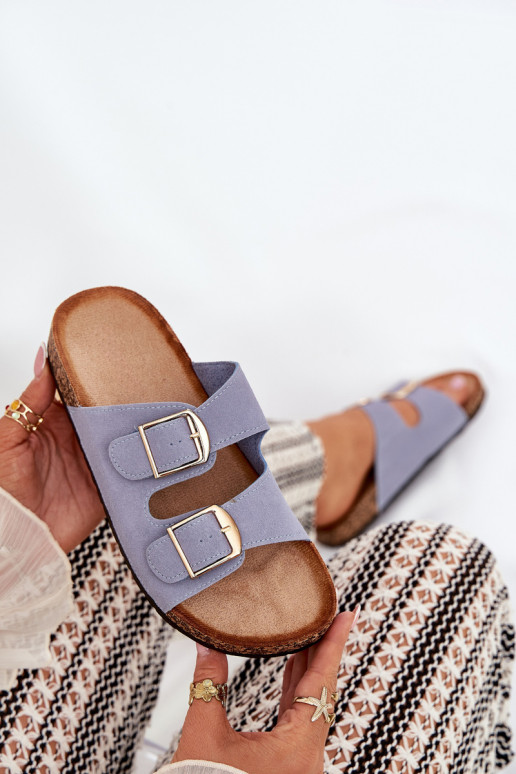 Pantofole da donna con piattaforma dorata e fibbie blu Lisavionea