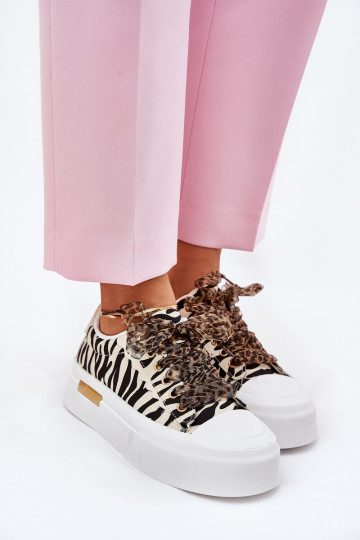 Scarpe casual con piattaforma e lacci decorativi in nero e sabbia Zidora