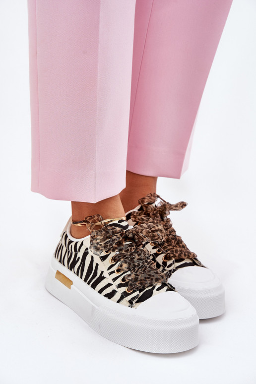 Scarpe casual con piattaforma e lacci decorativi in nero e sabbia Zidora