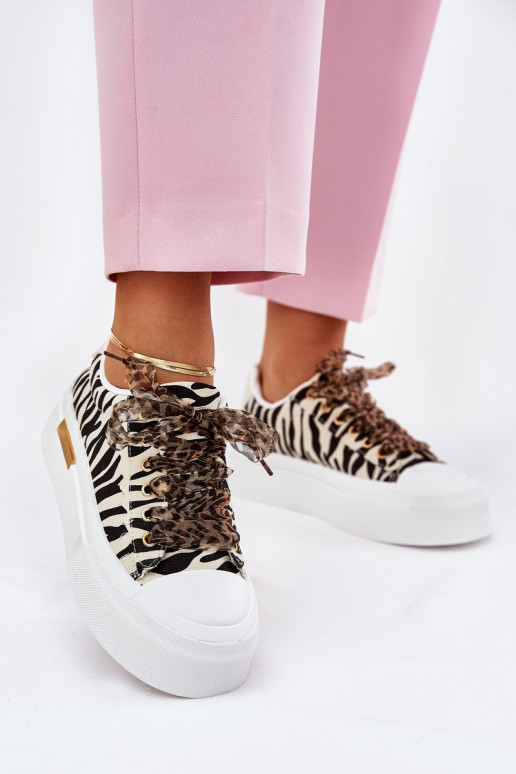 Scarpe casual con piattaforma e lacci decorativi in nero e sabbia Zidora