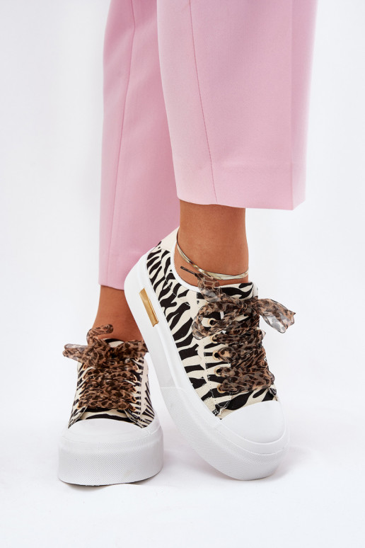 Scarpe casual con piattaforma e lacci decorativi in nero e sabbia Zidora