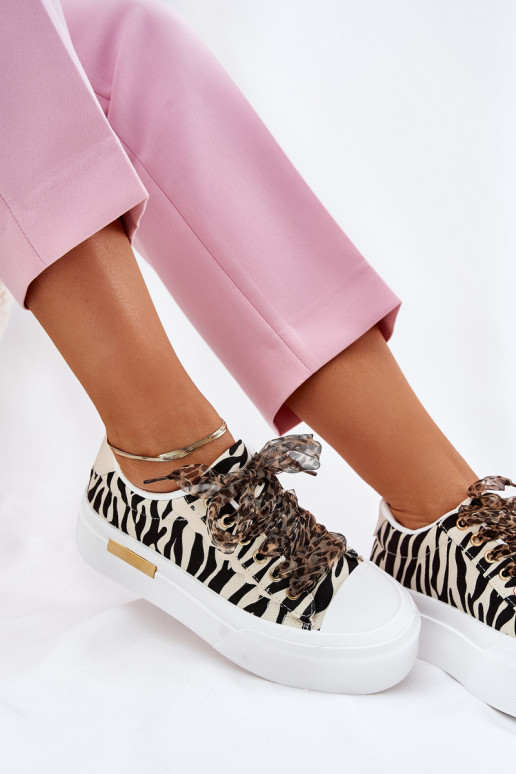 Scarpe casual con piattaforma e lacci decorativi in nero e sabbia Zidora