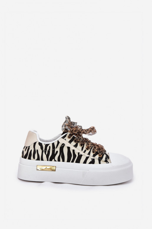 Scarpe casual con piattaforma e lacci decorativi in nero e sabbia Zidora