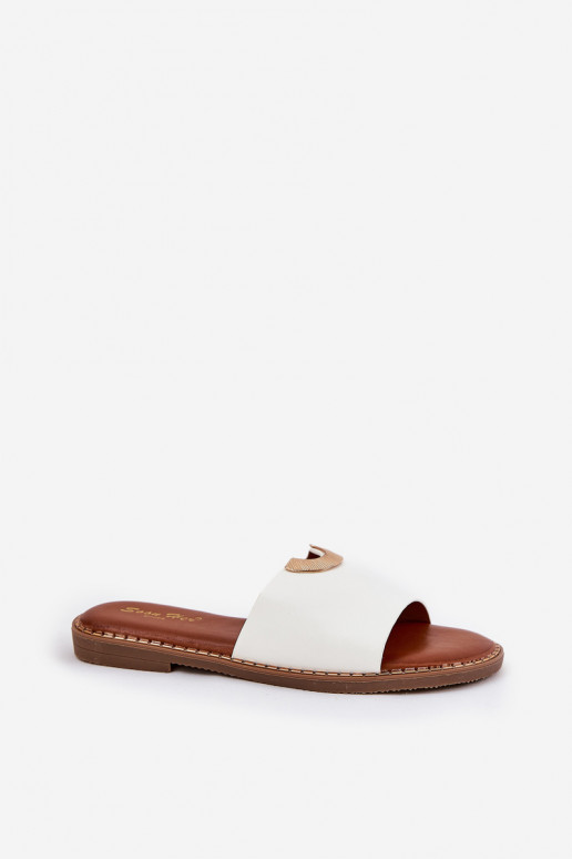 Pantofole da donna in ecopelle con dettagli decorativi bianche Mevith