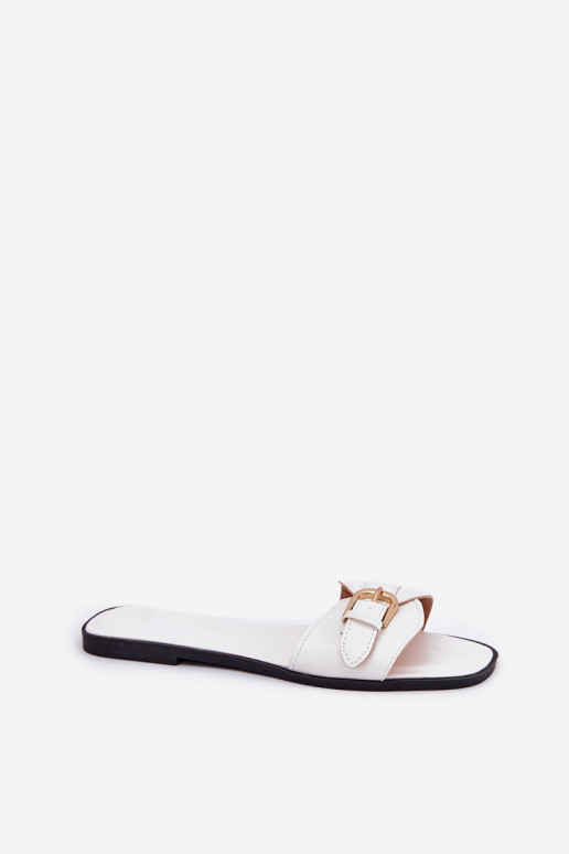 Pantofole piatte da donna con fibbie dorate bianche Esiobb