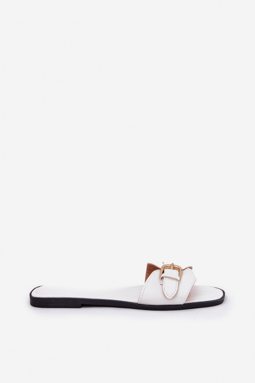 Pantofole piatte da donna con fibbie dorate bianche Esiobb