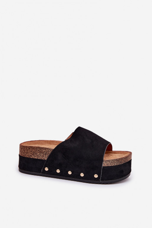 Pantofole da donna con piattaforma in ecopelle scamosciata nera Vinnibe