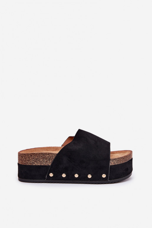 Pantofole da donna con piattaforma in ecopelle scamosciata nera Vinnibe