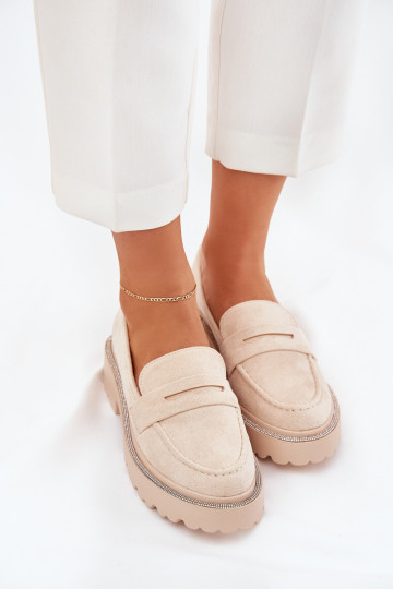 Mocassini da donna color sabbia in suede sintetico con occhielli lucidi Nilamla