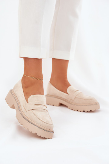 Mocassini da donna color sabbia in suede sintetico con occhielli lucidi Nilamla 2