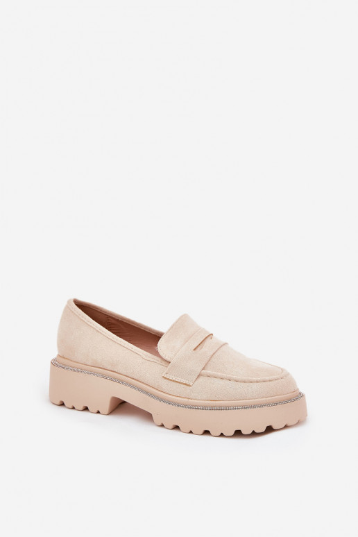 Mocassini da donna color sabbia in suede sintetico con occhielli lucidi Nilamla