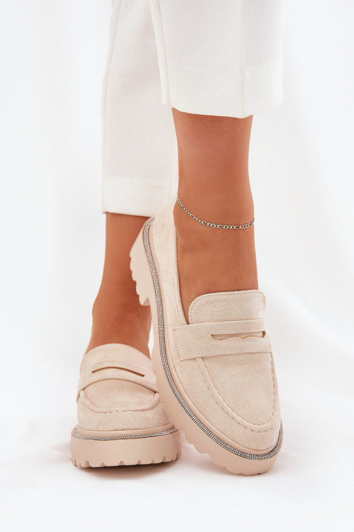Mocassini da donna color sabbia in suede sintetico con occhielli lucidi Nilamla