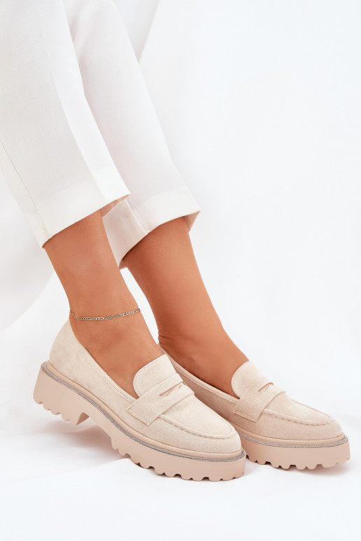 Mocassini da donna color sabbia in suede sintetico con occhielli lucidi Nilamla