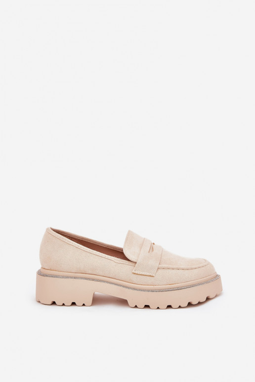 Mocassini da donna color sabbia in suede sintetico con occhielli lucidi Nilamla