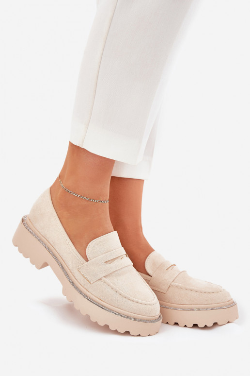 Mocassini da donna color sabbia in suede sintetico con occhielli lucidi Nilamla