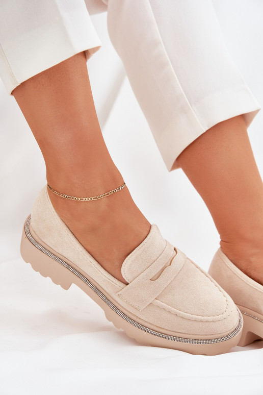 Mocassini da donna color sabbia in suede sintetico con occhielli lucidi Nilamla