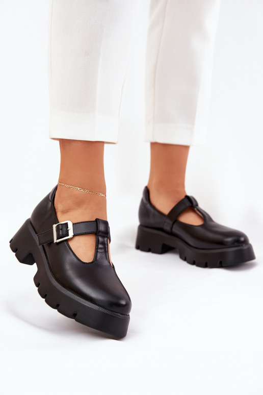 Scarpe da donna nere con fibbie sulla piattaforma Venda