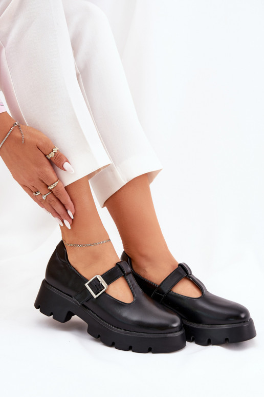 Scarpe da donna nere con fibbie sulla piattaforma Venda