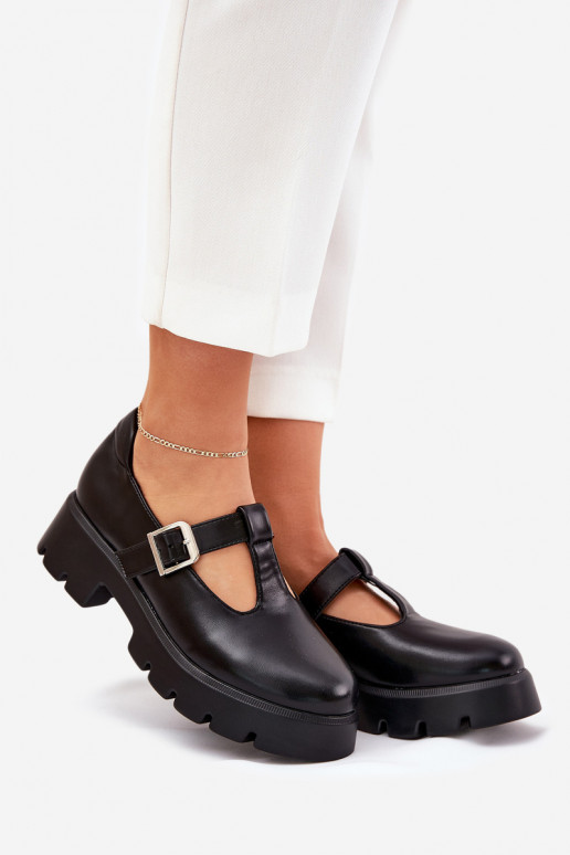 Scarpe da donna nere con fibbie sulla piattaforma Venda