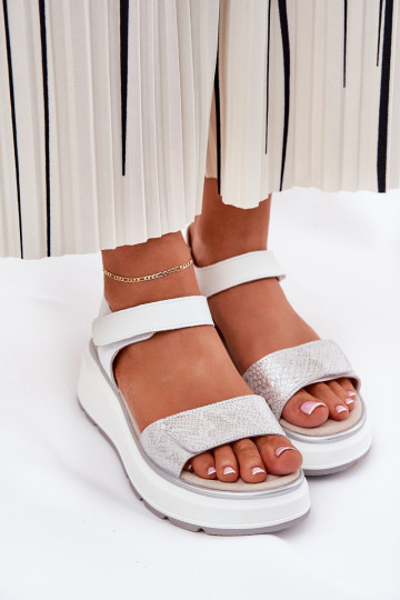Sandali da donna argentati con piattaforma e chiusure adesive S.Barski LR51-543
