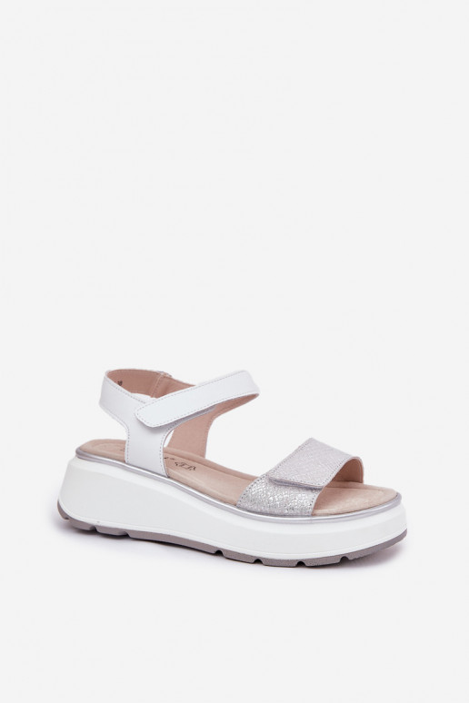 Sandali da donna argentati con piattaforma e chiusure adesive S.Barski LR51-543