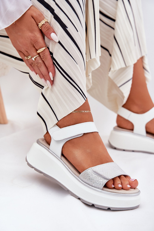 Sandali da donna argentati con piattaforma e chiusure adesive S.Barski LR51-543