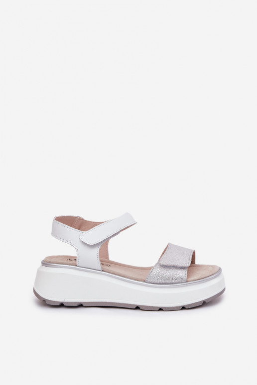 Sandali da donna argentati con piattaforma e chiusure adesive S.Barski LR51-543
