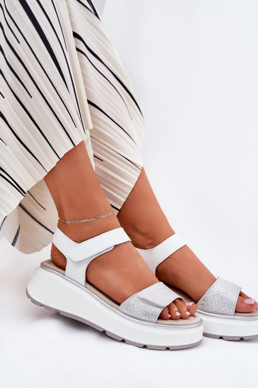 Sandali da donna argentati con piattaforma e chiusure adesive S.Barski LR51-543