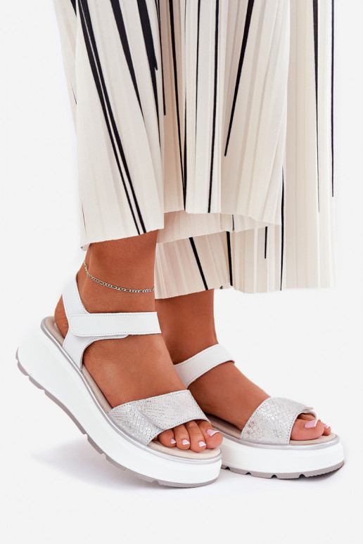 Sandali da donna argentati con piattaforma e chiusure adesive S.Barski LR51-543