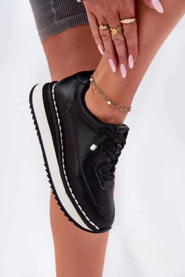 Sneakers da donna nere in pelle con piattaforma Big Star RR274A335 2