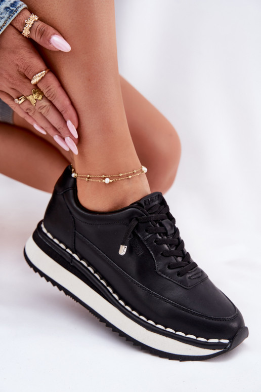 Sneakers da donna nere in pelle con piattaforma Big Star RR274A335