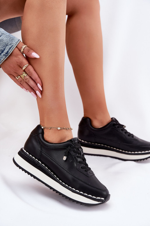 Sneakers da donna nere in pelle con piattaforma Big Star RR274A335