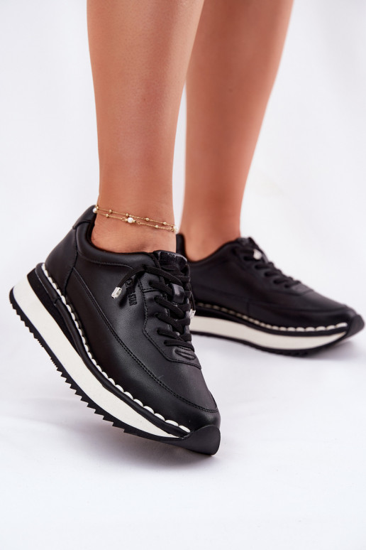 Sneakers da donna nere in pelle con piattaforma Big Star RR274A335