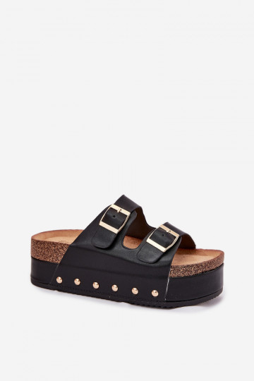 Pantofole nere da donna con fibbie sulla piattaforma Odisene 2