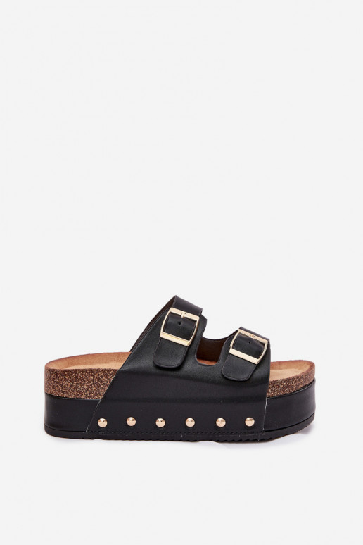 Pantofole nere da donna con fibbie sulla piattaforma Odisene