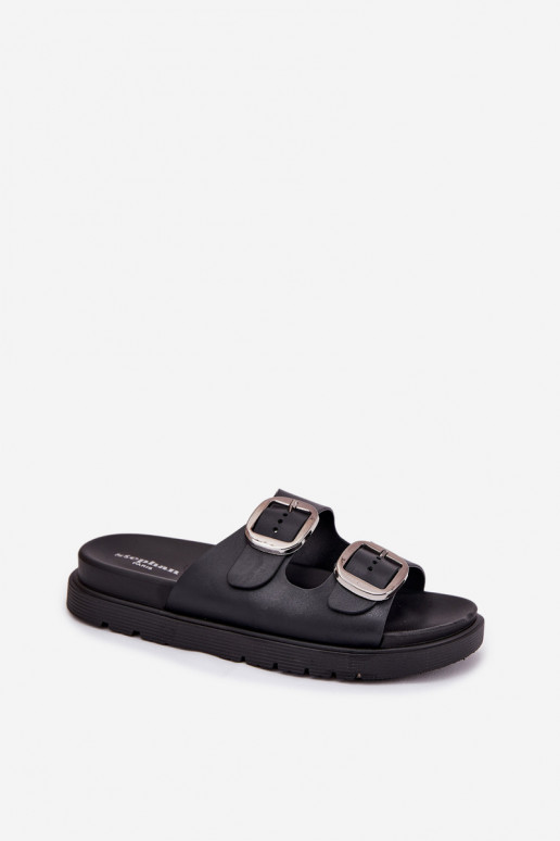 Pantofole nere da donna con fibbie sulla piattaforma Elamas