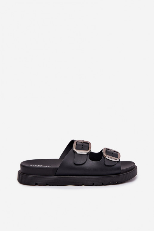Pantofole nere da donna con fibbie sulla piattaforma Elamas