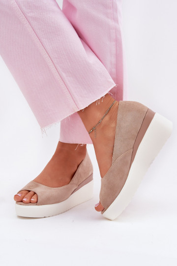 Sandali alti da donna in suede sintetico color sabbia Velira 2